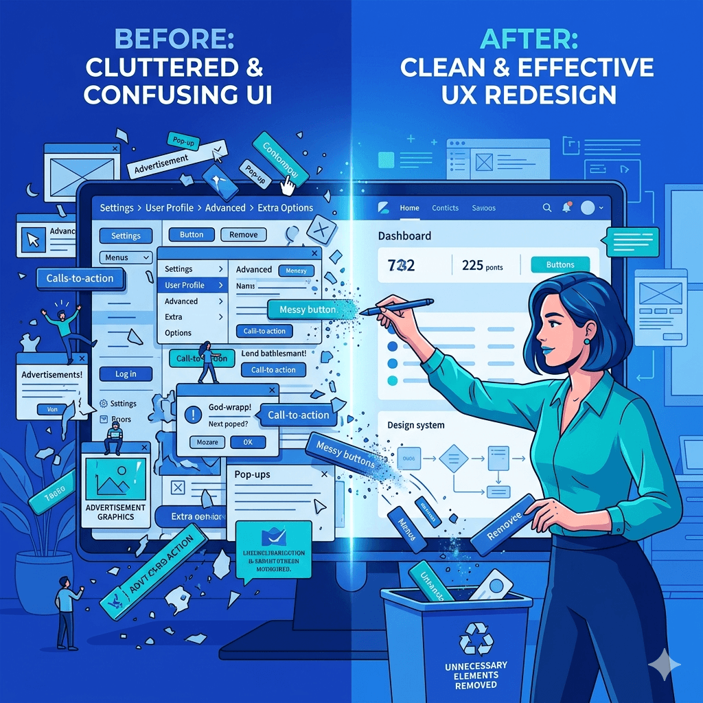 A cluttered digital interface filled with overlapping buttons