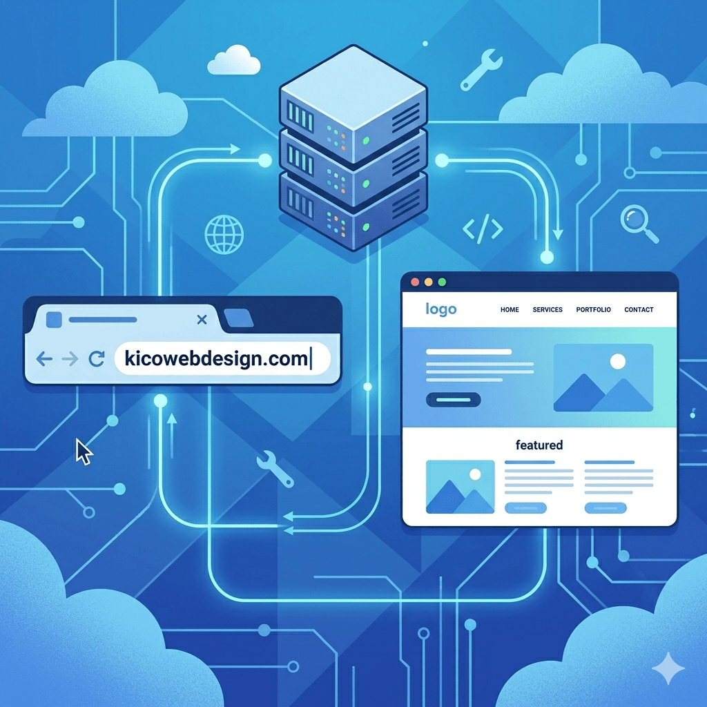 A simplified browser address bar showing a domain name being typed
