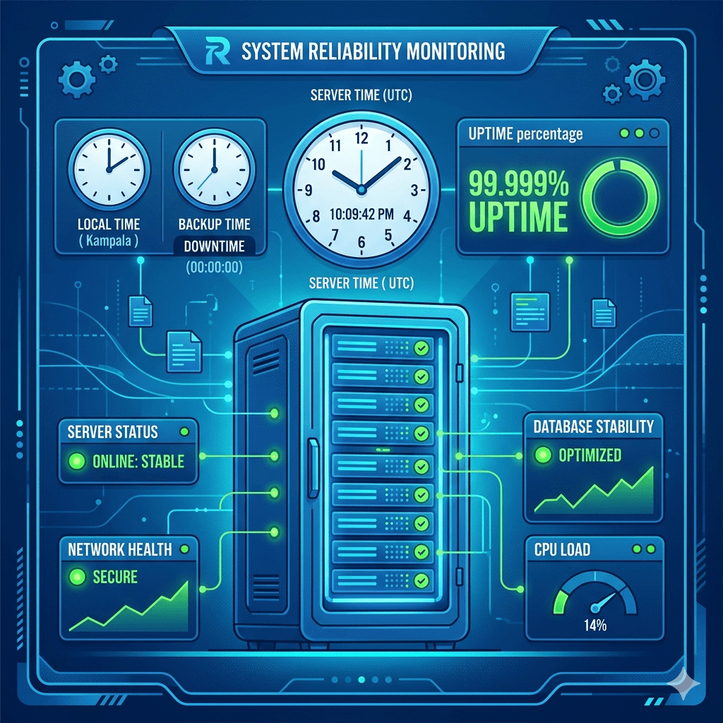 Illustration showing a server in a digital dashboard with clock